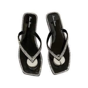 Lauren Lorraine Tampa Black Rhinestone Flip Flops Jelly Thong Sandals Size 9.5